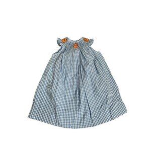 Smocked Monkey Gingham Dress By Sky Gise Hand Smocked Size 24M Blue White Cotton